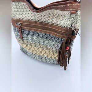 The Sak Crochet Woven Crossbody Bag Neutral Boho Zip Top
